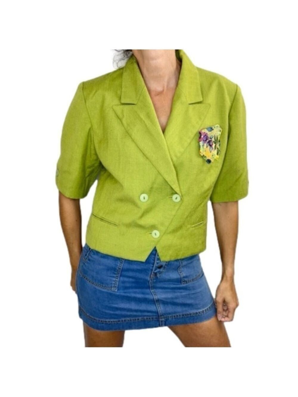 Vintage Prestige Paris green cropped double breasted short sleeve blazer